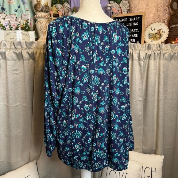 Old Navy Blue Floral Long Sleeve Tie Front Blouse 2XL - Picture 8 of 8